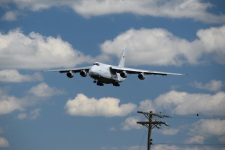 The Antonov An-124 comes in for a landing at BWI, viewed from the Thomas A. Dixon, Jr. Aircraft Observation Area.