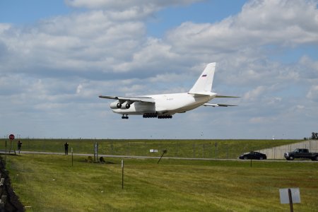 The Antonov An-124 comes in for a landing at BWI, viewed from the Thomas A. Dixon, Jr. Aircraft Observation Area.