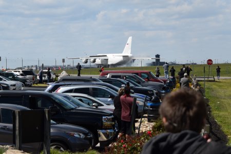 The Antonov An-124 comes in for a landing at BWI, viewed from the Thomas A. Dixon, Jr. Aircraft Observation Area.