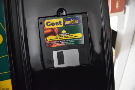 Days Inn "Cost Tumbler" program on 3.5" floppy disk.  It's hard to get more nineties than that.