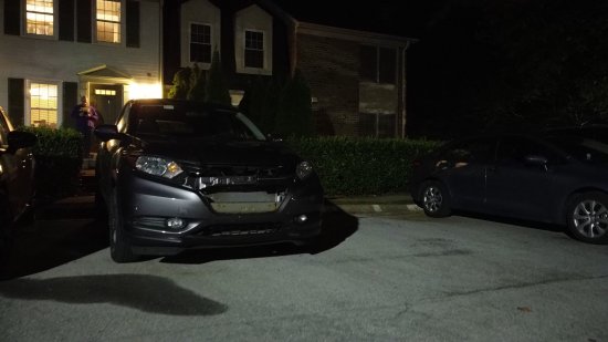 The HR-V, still sporting the deer damage, as this was taken prior to its being sent to the body shop for repairs.