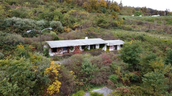 Guest building from the Skyline Parkway Motor Court, now overgrown and covered with graffiti