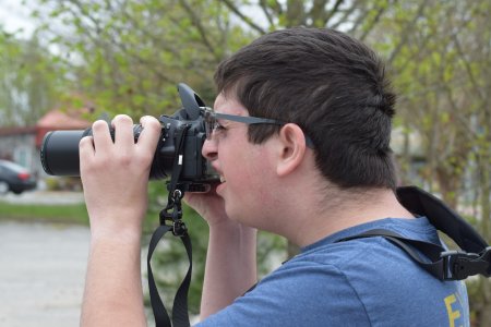 Evan lines up a photo of the Long Lines tower with my zoom lens.