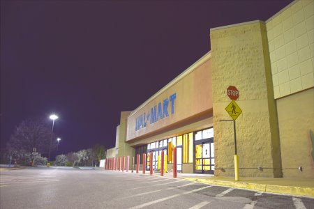 Ten two-second exposures of the former Leesburg Walmart, stacked with "summation" treatment