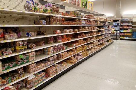 The bread aisle had definitely been hit by the panic buying, but I was surprised that it wasn't emptier.