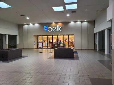 Entrance to Belk.  Clearly, Belk was no longer using its mall entrance, now only welcoming customers through its exterior entrances.