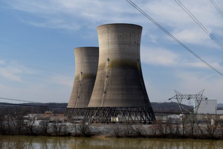 The cooling towers for the long-dormant Unit 2.  This unit was decommissioned following the accident that occurred here in the 1970s.