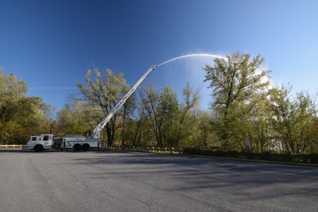 A fire truck sprays some water during a training exercise at Point of Rocks.