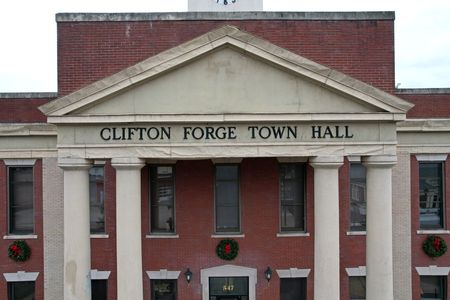 Pediment over the entrance to the Clifton Forge Town Hall.