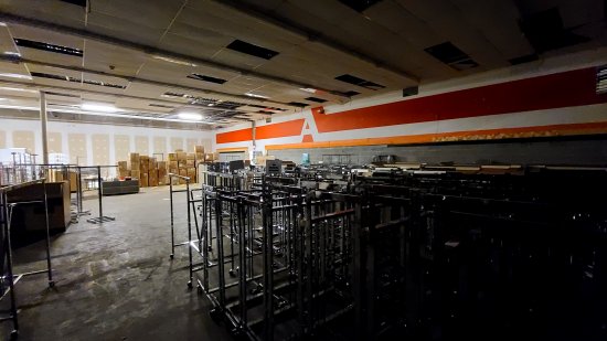 The back room at Gordmans, where the liquidators were selling fixtures.