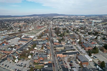 View from the center of downtown Hanover, facing approximately northeast.  Broadway runs through the middle of the photo.