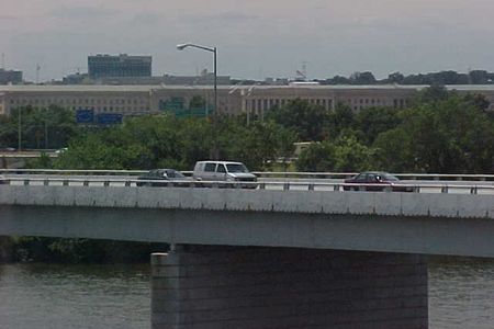 View from the Yellow Line bridge over the Potomac River.  The Pentagon is visible in the background.