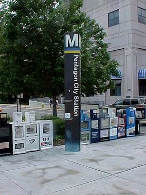 Pentagon City station entrance pylon.