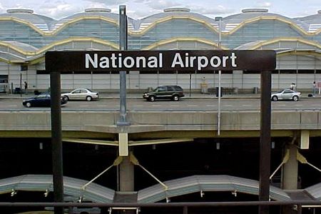 Trackside signage at National Airport station.  The station's name would be changed to the much longer "Ronald Reagan Washington National Airport" about nine months later.