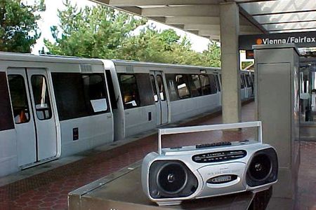 At Vienna, with my boombox on a newspaper recycling box.