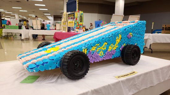 Pinewood derby race car in Peep form.