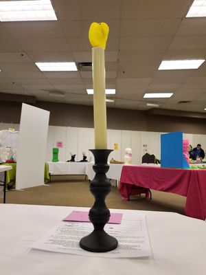 Peeps candlestick.  Elyse was disappointed that this one was not for sale, but I told her that if it was that important to her, we could make something just like it at home, since it wouldn't be that hard to do.