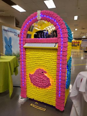 A real, working jukebox decorated in Peeps.