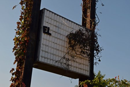 The Howard Johnson's sign is now quite overgrown.  Most of the "WELCOME" lettering from the sign is gone now, and then the Howard Johnson's sign face has been gone for something like 17 years at this point.  It blew out one day and then was just never replaced.