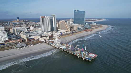 The eastern end of Atlantic City, viewed from slightly offshore.