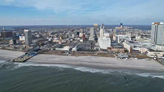 Atlantic City from just offshore, facing approximately north.