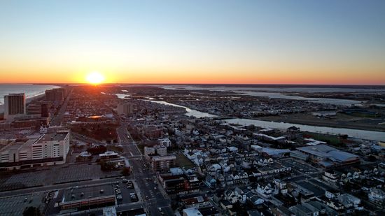 Atlantic City, viewed from more or less directly above the church, facing approximately west.  Note the low height of the sun.
