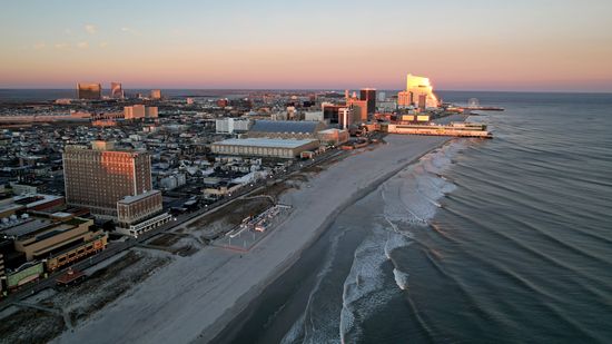 Atlantic City, taken over the ocean, facing east.