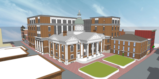 This is a rendering of the expansion proposal, which would have built a new building around the existing courthouse.