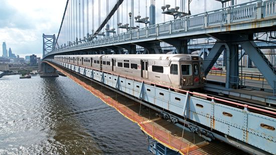 Patience pays off, as I got this photo of a PATCO train crossing the river.  Incidentally, Elyse was on board this train, and she spotted my drone as she was going by.