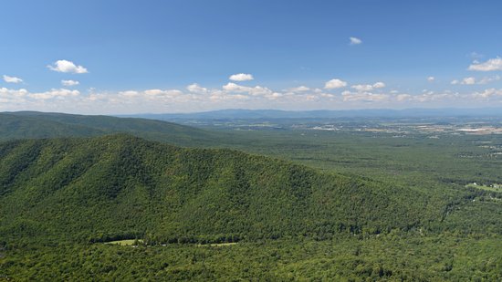 Mountain ridges in the Sherando area.  Mount Torrey Road (Route 664) runs left to right across the middle of the photo.