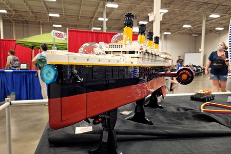 This one was called "Titanic II", described as "A space-ified rework of the Lego Titanic set."  It used the Lego Titanic model as a base, and was then modified with space-like things to make it look futuristic.