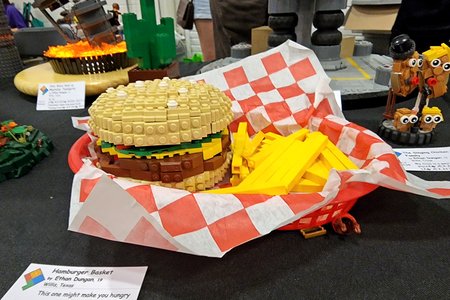 Lastly, a basket containing a Lego hamburger and fries.