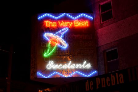 Signage at Los Taquitos de Puebla.