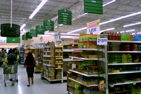 Grocery action alley, facing the rear of the store.