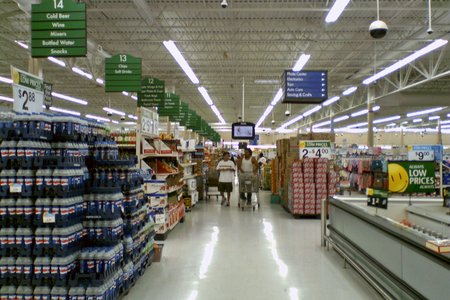 Grocery action alley, facing the front of the store.