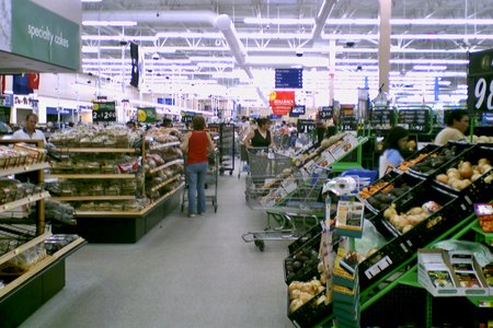 Bakery (left) and produce (right) areas, at the front of the store.