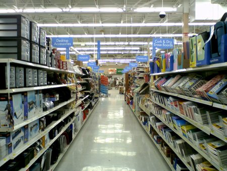 Aisle in the stationery department.