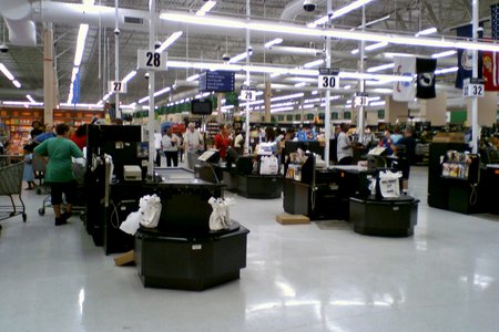 The checkouts in front.