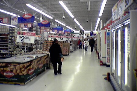 Grocery action alley, facing the rear of the store.