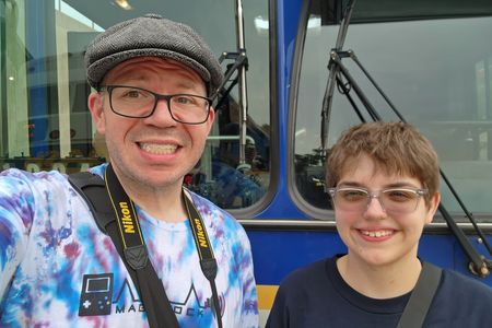 Elyse and I got selfies in front of the bus.