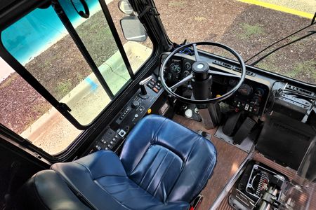 Overhead view of the operator's compartment on bus 97.