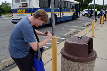 Brian gets his own photos of the model with the real bus.