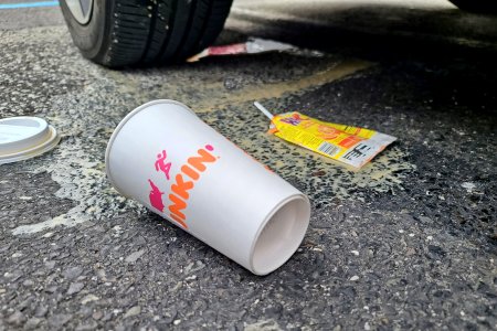 I always enjoy running over small pieces of trash when I can do it safely.  In this case, I was aiming to fun over the coffee cup, but missed.  However, I nailed it when it came to that juice box.