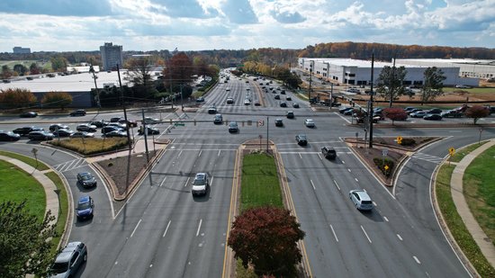 View facing southwest, from the perspective of southbound traffic on Montgomery Village Avenue.