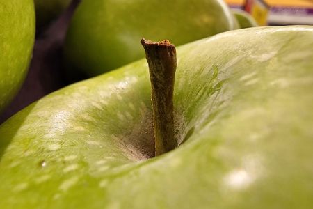 Stem on a Granny Smith apple.