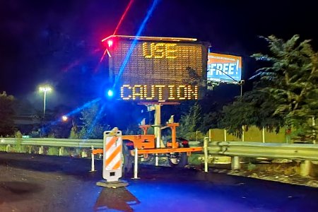 Red and blue lights on a message sign. Not a good thing.