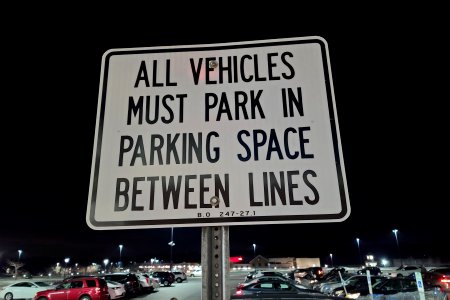 "ALL VEHICLES MUST PARK IN PARKING SPACE BETWEEN LINES"