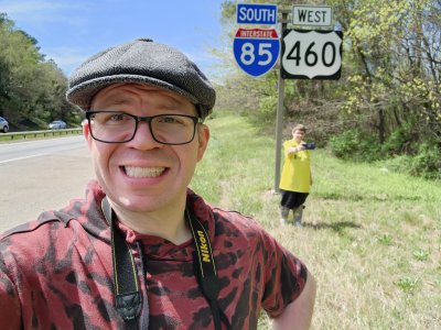 Selfies with the highway shields.