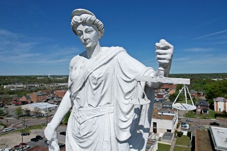 Close-up of the statue from her left side.