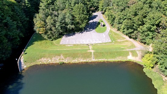 I believe that this is the dam for Sherando Lake, which, if I'm not mistaken, would make it an embankment dam.  Unfortunately, we did not have time to investigate this further.